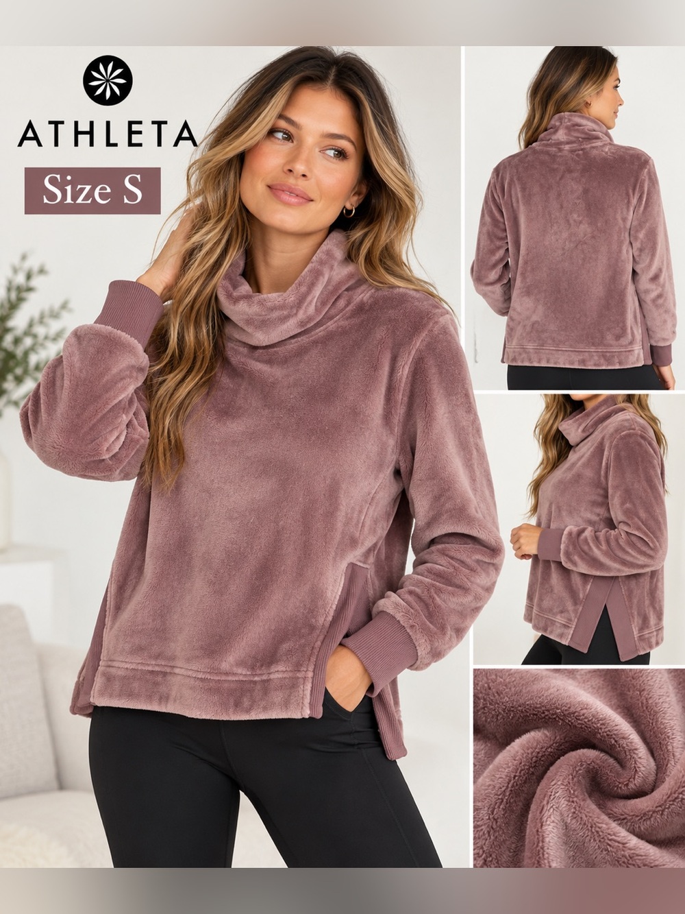 Athleta Plush Funnel Neck Sweater in Mauve Sz S/M like new